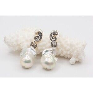 1.5” AA Baroque Pearl Earrings Bronze Spiral Handmade Statement Drops